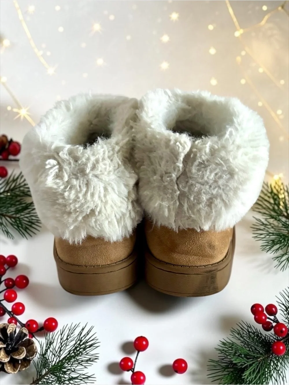 Thereabouts Kaylee Faux‑Fur Slippers | Tan Suede House Shoes | Big Girls Size 4M